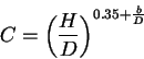 \begin{displaymath}
C=\left(\frac{H}{D}\right)^{0.35+\frac{b}{D}}
\end{displaymath}